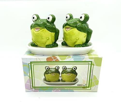 Novelty Ceramic Animal Salt and Pepper Shakers Set. (frog)
