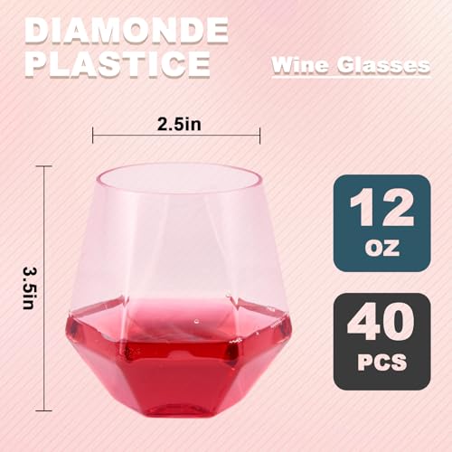 Goodluck 40PCS 12oz Diamond Stemless Plastic Wine Whiskey Glass,Multi-color | Disposable Cocktail Glasses, Suitable for Weddings, Birthday Parties, Family Gatherings, Bars, etc - color: 4 Colors