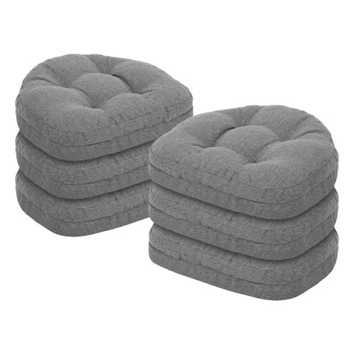 baibu Kitchen Chair Cushions Set of 6, Dual-Layer Patented Design Memory Foam Windsor Seat Pads, Dining Chair Cushion with Ties & Washable Cover, 17x 15.5 x 3.5in, 6 Pack, Dark Grey - color: Dark Grey, size: 6 Count (Pack of 1)