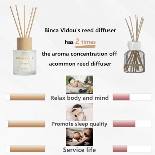 Reed Diffuser Set of 3, Binca Vidou Lavender, Eucalyptus & Sea Salt Natural Scent Oil Diffusers with Sticks for Home Office Bathroom Aromatherapy Decor 1.69oz x 3