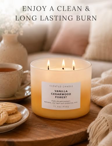 Vanilla Cedarwood Forest 3 Wick Soy Scented Candle for Men & Women, 15.8oz | Balsam, Fir & Clove Notes, Aromatherapy, Warm & Woody, Clean Burn, Fall & Winter, Home & Office, Birthday & Housewarming Gift