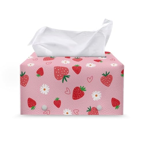 Tissue Box Cover Cartoon Hippie Flower Rectangle Modern PU Leather Rectangular Tissue Box Tissue Cover Tissue Box Holder Night Stands Bedroom Cute Strawberry - color: Cute Strawberry