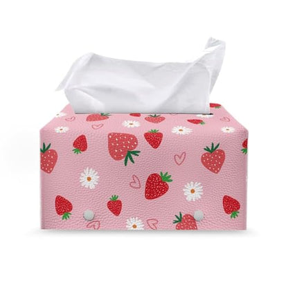 Tissue Box Cover Cartoon Hippie Flower Rectangle Modern PU Leather Rectangular Tissue Box Tissue Cover Tissue Box Holder Night Stands Bedroom Cute Strawberry - color: Cute Strawberry