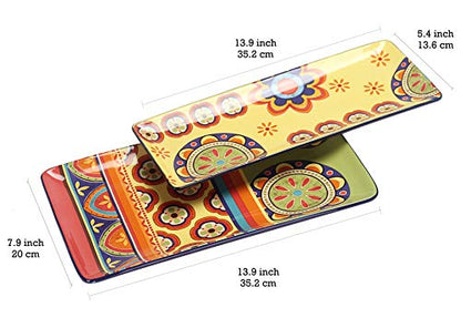 Bico Tunisian Ceramic 14 inch Rectangular Serving Platter, Set of 2, for Serving Salad, Pasta, Cheese, Ham, Appetizer, Microwave & Dishwasher Safe - style: Tunisian