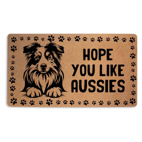 Aussies Dog Door Mat, Faux Coco Coir Doormat with Non-Slip PVC Backing | Dogs Printed Welcome Mat for Outdoor Indoor Entryway Porch Home, Dog Lover Gifts for Women, Hope You Like Aussies 18x30 Inch - color: Multicolour 0345