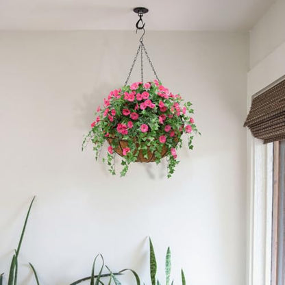 2 Pack 14 inch Metal Hanging Baskets for Plants, Round Metal Wire Hanging Basket Planter with Coco Fiber Liners Chain for Garden Home Porch Patio, Flower Border - size: 14" x 2 Pack, style: Flower Border