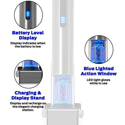 Wine Enthusiast 2-in-1 Electric Blue Automatic Wine Bottle Opener and Preserver Set – Fully Electric Corkscrew with Charging Station – Seal Bottle with Vacuum Stopper (7 Piece Set) - color: Silver