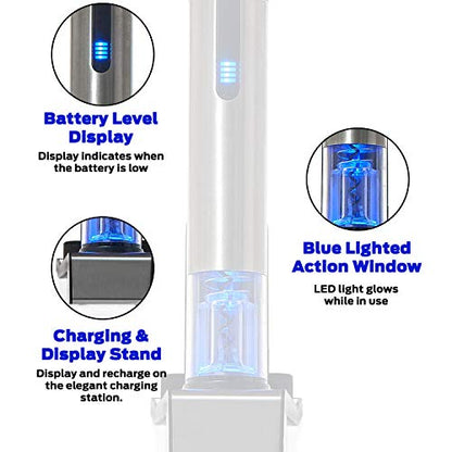 Wine Enthusiast 2-in-1 Electric Blue Automatic Wine Bottle Opener and Preserver Set – Fully Electric Corkscrew with Charging Station – Seal Bottle with Vacuum Stopper (7 Piece Set) - color: Silver