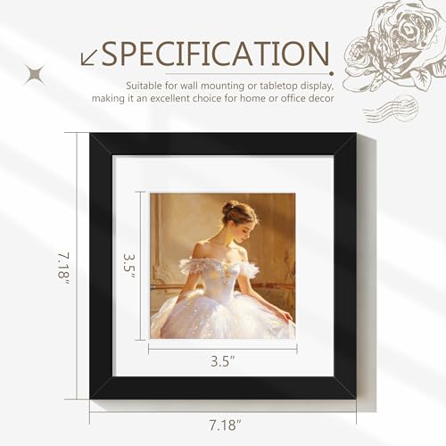 6x6 Picture Frame Sef of 10, Square Photo Frame Collage, Black | Display Pictures 4x4 with Mat or 6 x 6 without Mat, Hanging or Tabletop Display, for Wall Gallery Decor