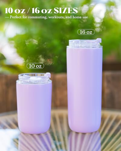 16 oz Insulated Coffee Tumblers, Travel Coffee Tumblers with Straw (Purple) | Double-Wall Stainless Steel Tumbler, Leak Proof Tumbler, Reusable Cups with Lids for lced and Hot Drinks - color: 16-Purple, size: 16 Ounces