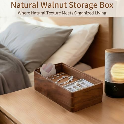 Wooden Storage Box Walnut small wood box with lid - Decorative Boxes for Crafts, Sewing, Keepsake, Memory