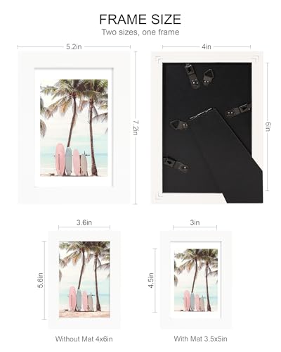 Hongkee 4x6 Picture Frame (4 Pack, White), Made of Real Glass and Wooden Frame - Display Pictures 3.5x5 with Mat or 4x6 Without Mat, 4 by 6 Photo Frames TableTop Display and Wall Mounting - color: White, size: 4x6 in