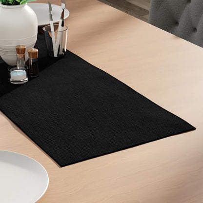 Encasa XO Table Runner 2 Seater, Soft Chenille 13"x36" | Black, Woven Rib Texture | Machine Washable | Colorfast & Shrink Resistant | Durable Polyester Yarns - color: Black, size: 13x36 in