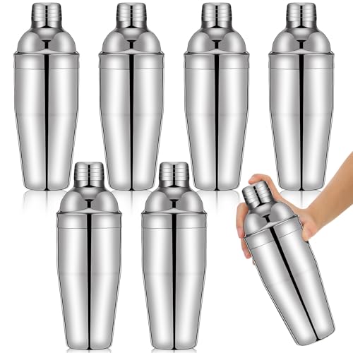 Nitial 6 Pcs Bar Cocktail Shaker Professional Stainless Steel Martini Drink Mixer with Built-in Strainer for Bartending No Leaks Boston Shaker for Bar Party Drink Mixing Tool(25 oz,Silver) - color: Silver, size: 25 oz
