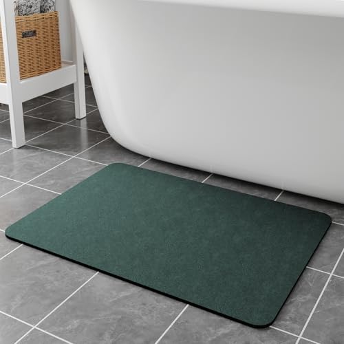 Bath Rugs 32x17-Diatomaceous Earth Stone Bath Mats for Bathroom,Dark Green | Quick Dry Absorbing Diatomite Bathroom Rugs Rubber Non Slip Thin Bathroom Mat Fit Under Door, Bath Mats for Bathroom Floors - color: Dark Green, size: 1'5" x 2'8" (Rectangular)
