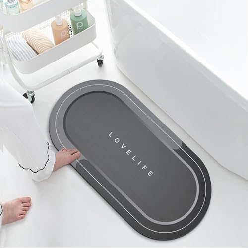 Rubber Bath mats Quick-Drying Non-Slip Bathroom mat Super Absorbent Bath mat Instant Dry Bath mat, Bathroom Rug in Front of The Kitchen Sink, Shower Room, Bathtub, Oval(Dark Grey+16.9x35.4in) - color: Dark Grey, size: 16.9x35.4in