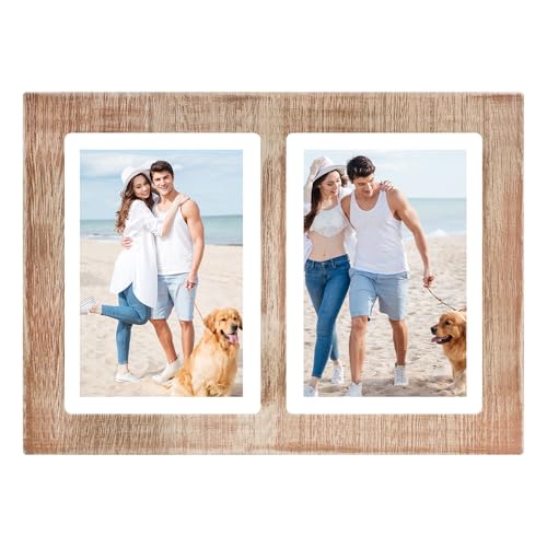 YESKAY 5x7 Collage Picture Frames,5 x 7 Double Picture Frame Rustic Brown 2 Opening 5 by 7 Photo Frames with Tempered Glass for Tabletop or Wall Mounting(1 Pack) - color: Rustic Brown, size: 5x7 - 2 Opening(OD:8.5X11.7in)