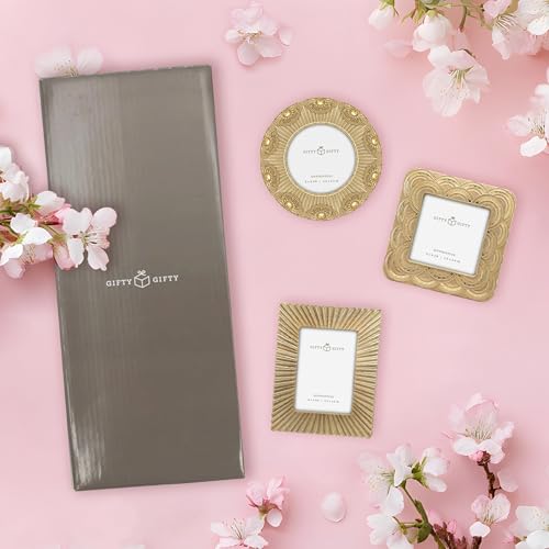 Classic Gold 1920s Mini Frame Set/Set of 3/2.5x2.5 & 2.5x3.5 In | For Tabletop Display | Perfect for Home Decor, Wedding, Graduation, Or Milestone Photos