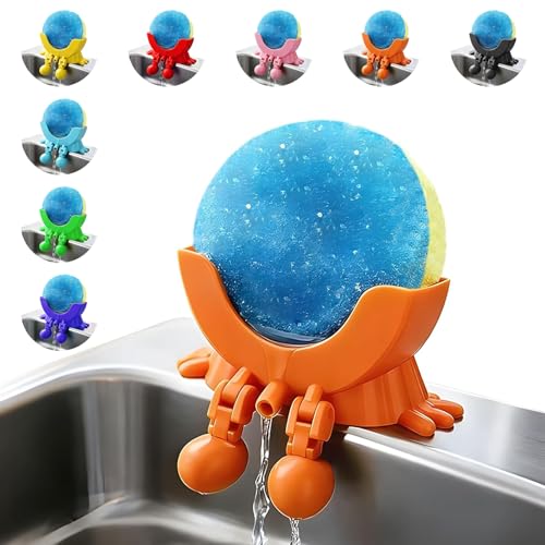 Cute Hanging Sponge Holder with Drainage for Kitchen Sink | 3D Printed Funny Countertop Sponge Holder, Keeps Sponge Dry, Suitable for Scrub Daddy Holder (Orange) - color: Orange