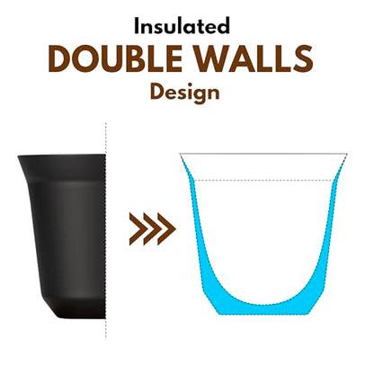 RECAPS 80ml Stainless Steel Espresso Cups Set (Black) | 2 Pack Double Wall 304 Stainless Steel Demitasse Cups 2.7oz,Black (Small Cup) - color: Black