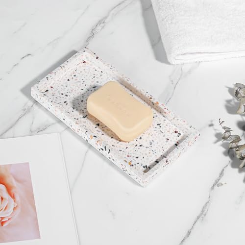 Luxspire Resin Bathroom Vanity Tray Countertop Organizer, Mini, Terrazzo | 8 x 4 inch, non-slip waterproof resin, easy wipe clean, fits bath kitchen vanity, holds jewelry toiletries soap - color: Terrazzo, size: Mini