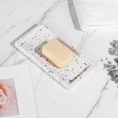 Luxspire Resin Bathroom Vanity Tray Countertop Organizer, Mini, Terrazzo | 8 x 4 inch, non-slip waterproof resin, easy wipe clean, fits bath kitchen vanity, holds jewelry toiletries soap - color: Terrazzo, size: Mini