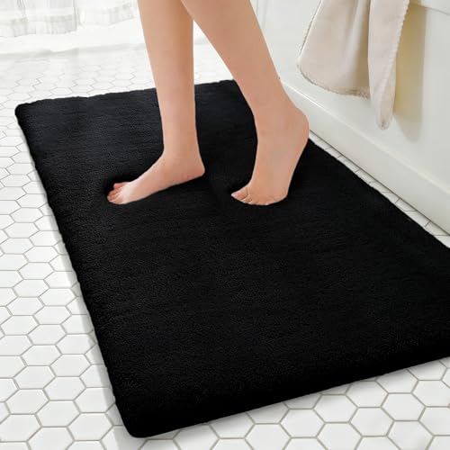 MINIDEAR Bathroom Rugs 47x17 Black - Thick Memory Foam Bath Mat, Ultra Soft & Plush Fluffy, Non-Slip, Quick Dry, Absorbent Washable Floor Microfiber Mat for Tub, Home Decor Accessories - color: Black, size: 1'5" x 3'11" (47x17)