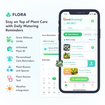 Flora Premium Plant Mister Spray Bottle Producing Gentle & Fine Mist for Precision Hydration, Dispersed Humidity & Moisture - Comes w App for Smart Plant Care (2 Packs)