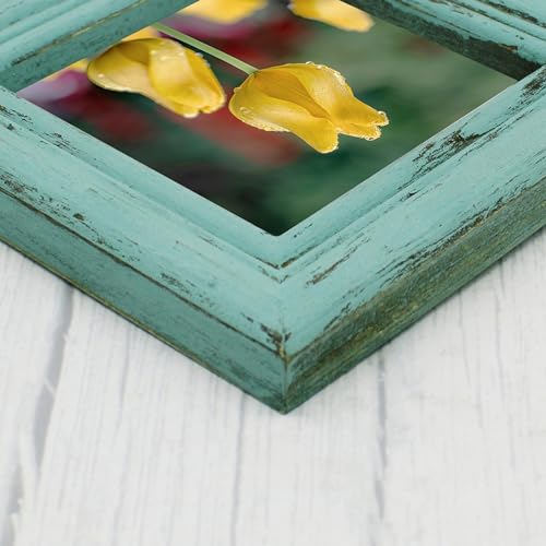 4x4 Picture Frame Made of Solid Wood High Definition Glass Rustic Antique Designs Small Photo Frame for Tabletop Display and Wall Mounting, Distress Blue - color: Distress Blue B, size: 4" X 4"