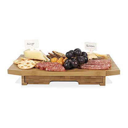 TOSCANA - a Picnic Time brand Concavo Cheese Board and Knife Set, Charcuterie Board Set, Wood Cutting Board, (Bamboo)