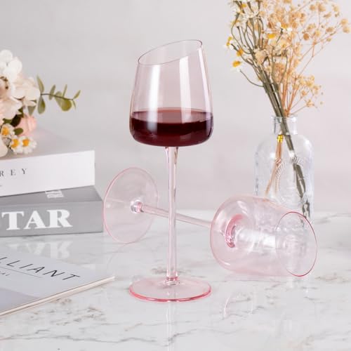 KAMMAK Crystal Red Wine Glasses Set of 2, 9.47 oz Stemmed Glasses, XH018 | Hand Blown, Bordeaux Wine Glasses, Thin Rim & Long Stem, Red & White, Daily Use, Wedding or Birthday Gift for Women - size: 8KPXH018