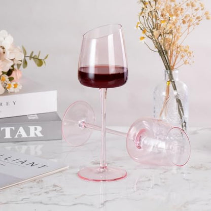KAMMAK Crystal Red Wine Glasses Set of 2, 9.47 oz Stemmed Glasses, XH018 | Hand Blown, Bordeaux Wine Glasses, Thin Rim & Long Stem, Red & White, Daily Use, Wedding or Birthday Gift for Women - size: 8KPXH018