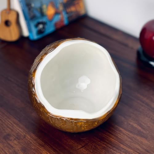 Coconut Shell Shaped Ceramic Catchall Tray | Cute Fruit Key Holder Bowl, Vintage Kiln Glaze Tabletop Storage Dish for Entryway Jewelry Cosmetic Small Decor