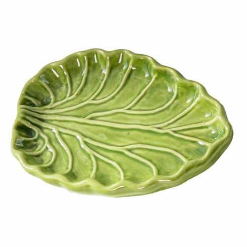 Nature Inspired Ceramic Jewelry Tray, 15 x 10 cm Green Catchall for Earrings Vanity Dresser Entryway Table Ac
