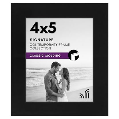 Americanflat 4x5 Picture Frame - Engineered Wood - Black | Shatter-resistant glass, wall or tabletop display with included easel, sawtooth hangers included - color: Black, size: 4x5