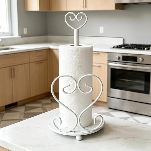 Paper Towel Holders Countertop - Paper Towel Holder Standing - Decorative Paper Towel Roll Holder Metal Paper Towel Holder (Heart Shaped) - color: Heart-shaped(matte White)