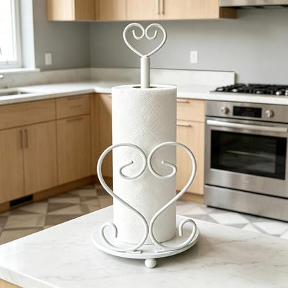 Paper Towel Holders Countertop - Paper Towel Holder Standing - Decorative Paper Towel Roll Holder Metal Paper Towel Holder (Heart Shaped) - color: Heart-shaped(matte White)