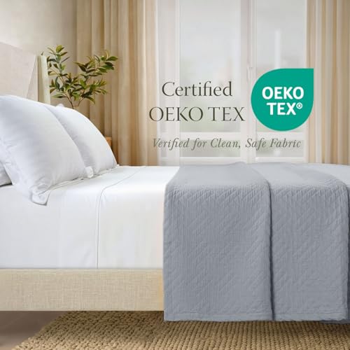 Threadmill Cotton Twin Coverlet Blanket, Jacquard, Scottish Grey, 68x90 in | 100% Cotton, Jacquard Pattern, 350 GSM, 68x90 in, Breathable, All-Season, Lightweight, OEKO-TEX Certified, Machine Washable - color: Classic Scottish Grey, size: Twin / Twin-XL