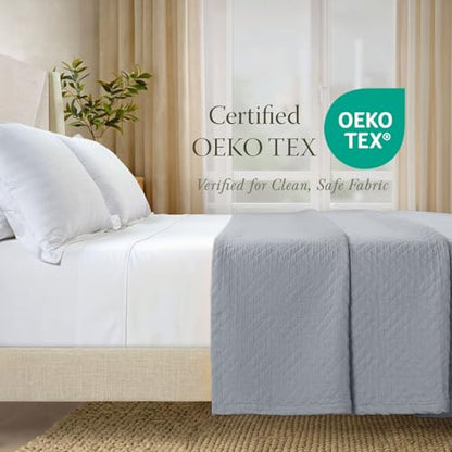 Threadmill Cotton Twin Coverlet Blanket, Jacquard, Scottish Grey, 68x90 in | 100% Cotton, Jacquard Pattern, 350 GSM, 68x90 in, Breathable, All-Season, Lightweight, OEKO-TEX Certified, Machine Washable - color: Classic Scottish Grey, size: Twin / Twin-XL