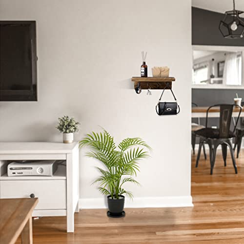 HRONRAD Rustic Key Holder for Wall, Farmhouse Wall Shelf with 4 Hooks, Wall Mounted Key Racks, Wooden Mail Organizer with Hooks for Entryway (Brown) - color: Brown