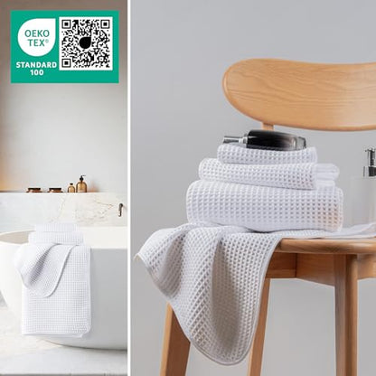 MICROFI Microfiber Waffle Bath Towels, 3 Pieces, Oversized, Soft, Absorbent, Fast Drying, Lint Free, Includes Bath, Face and Hand Towels 430 GSM - color: White