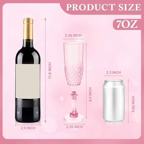 12 Pack Plastic Champagne Flutes, Pink Reusable Champagne Glass | Unbreakable Hard Plastic Mimosa Cups Bulk with Stem, Fancy Stemware for Wedding, Party & NYE Celebration - color: Pink