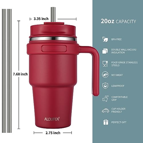 20 oz Insulated Travel Coffee Mug Tumbler with Handle and Straw | Leakproof Stainless Steel Coffee Cup with Lid, Double Wall Vacuum Ice Thermal Cup, Red - color: .Red, size: 20 Ounces