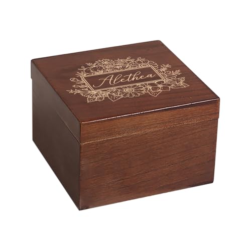 Personalized Wood Keepsake Box Custom Memory Box for Photos Jewelry Letters | Rustic Memento Storage Box for Wedding, Anniversary, Birthday, Christmas, Graduation & Bridesmaid Gifts, Customize Text - size: 5.9"L x 5.9"W x 3.9"H, style: Flowers