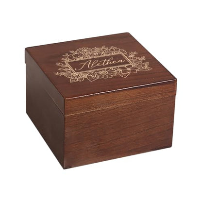 Personalized Wood Keepsake Box Custom Memory Box for Photos Jewelry Letters | Rustic Memento Storage Box for Wedding, Anniversary, Birthday, Christmas, Graduation & Bridesmaid Gifts, Customize Text - size: 5.9"L x 5.9"W x 3.9"H, style: Flowers