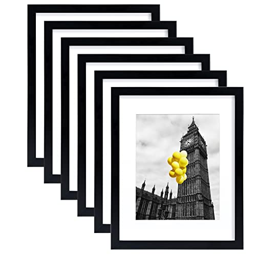 11x14 Picture Frame Set of 6 with Plexiglass, Display Pictures 8x10 with Mat or 11x14 Without Mat for Tabletop Display and Wall Mounting Black - color: Black, size: 11x14