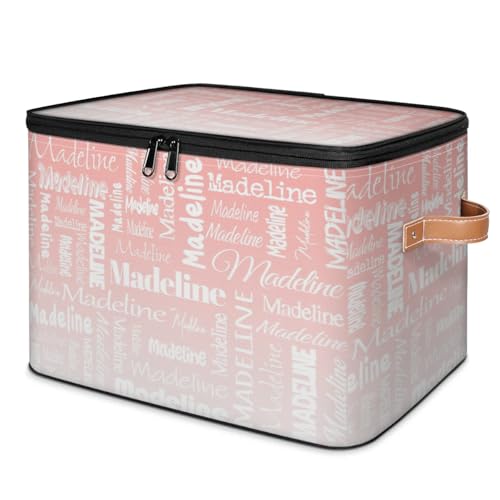 Custom Name Storage Basket, Personalized Keepsake Box, Pink White | Foldable Fabric Gradient Large Memory Bin with Handle Lid Lightweight Waterproof Dustproof, 14"L x 10.2"W x 10.4"H - color: Option 18