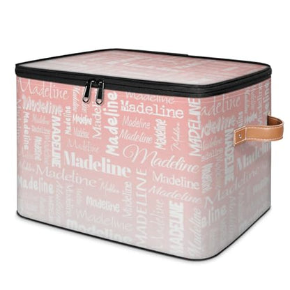 Custom Name Storage Basket, Personalized Keepsake Box, Pink White | Foldable Fabric Gradient Large Memory Bin with Handle Lid Lightweight Waterproof Dustproof, 14"L x 10.2"W x 10.4"H - color: Option 18