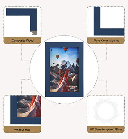 ELSKER&HOME 4x6 Picture Frame Navy Blue Glass 6Pack | Sturdy Wood Composite Photo Frame - Semi-tempered Glass - Includes Hanging Hardware and Desktop Easel - color: Blue 6P, size: 4x6