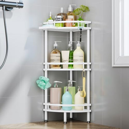 HapiRm Standing Corner Shower Caddy - 3 Tier Large Capacity, White | Shower Organizer Corner with Soap Holder and 4 Hooks, Rustproof Bathroom Storage Shelves with Adhesives - size: 3-tier